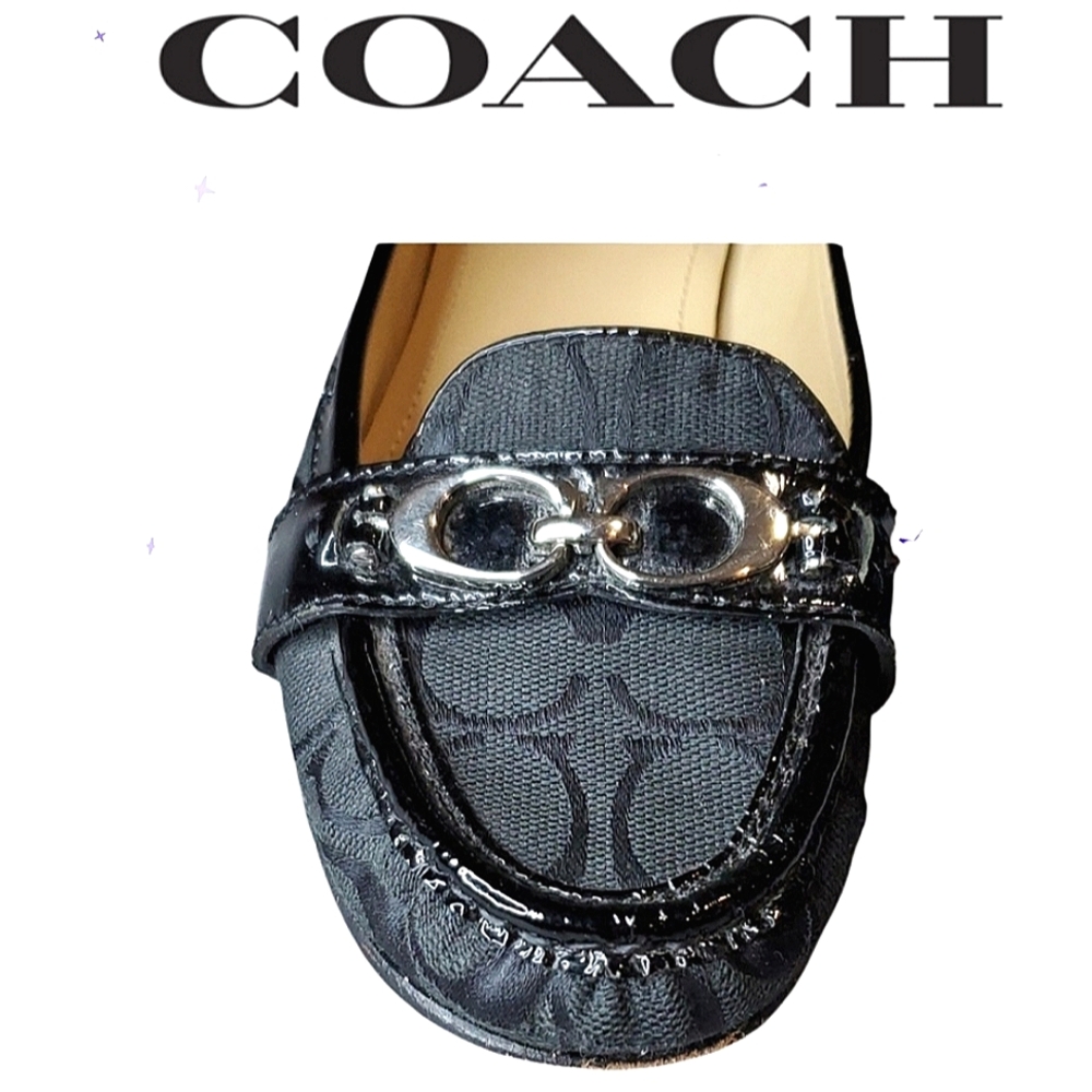 COACH Enrica Jacquard Patent Logo Flats Loafers Shoes EUC